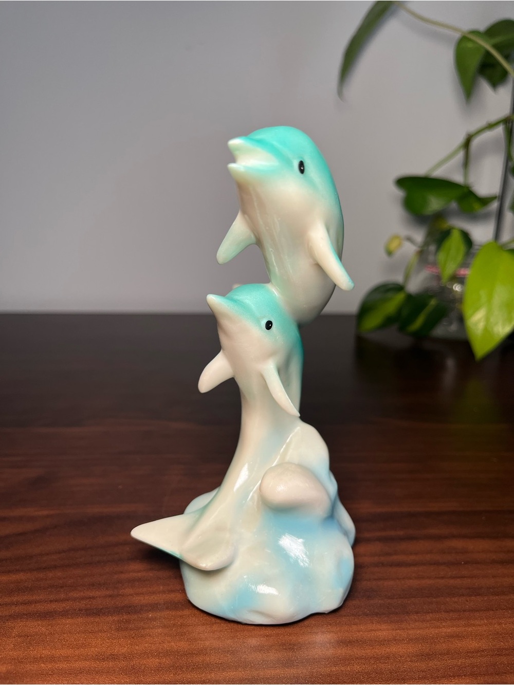 Vintage Glazed Ceramic Dolphin Figurine: Coastal Home Decor Dauphins 1980 - Picture 5 of 14